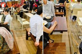 A male diner tripped over a low-hanging rope from a barrier while returning his tray at VivoCity’s Basement 2 Kopitiam on the morning of Nov 20. 