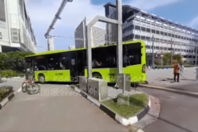 A video of the aftermath shows that the bus had mounted a kerb.