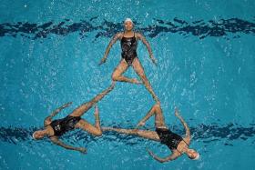 Artistic swimmers Kiera Lee (from left), Vivien Tai and Claire Tan are hoping to win a medal at the Hangzhou Asian Games.