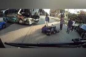 A video of the accident posted on Facebook shows a bus cutting across a three-lane road from another road.