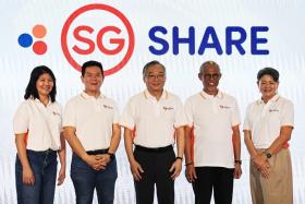 (From left) National Council of Social Service (NCSS) chief executive Tan Li San, Community Chest chairman Chew Sutat, DPM Gan Kim Yong, Minister for Social and Family Development Masagos Zulkifli and NCSS president Anita Fam launching SGShare.