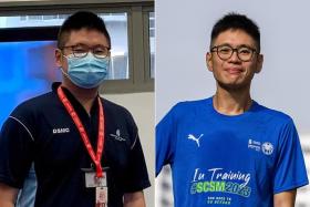 Joseph Soh in 2021 (left), when he weighed 106kg, and now. Soh has run in four other marathons since the 2022 StanChart Singaore Marathon.