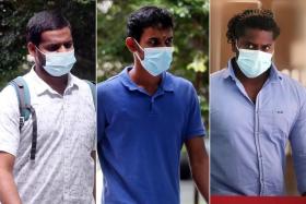 (From left) Ezhilarasan Nagarajan, Radhakrishnan Elavarasan and Balasubramaniyan Nivas each pleaded guilty to a charge of attempted theft.