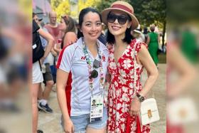 Sharon Au (right) caught Singaporean Olympian, equestrienne Caroline Chew, competing in dressage on July 30. 