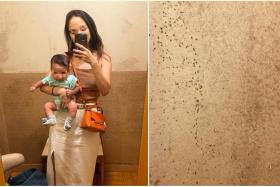 Ms Clara Tan noticed the mould on the walls of the nursing room only after taking a selfie with her three-month-old.