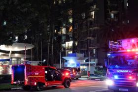 Firefighters at the scene of the blaze at Park Green condominium in Rivervale Link on Oct 6 used two water jets to extinguish the flames.