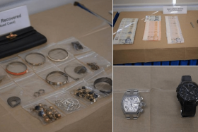 The police recovered two watches worth about $8,800 in total, a branded pouch worth about $5,000, about $3,570 in cash and an assortment of jewellery.