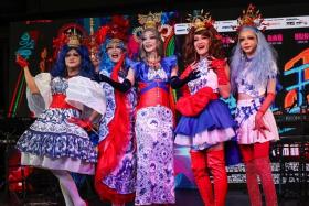 Cast members (from left) Darius Tan, Jaspers Lai, Mark Lee, Gadrick Chin and Kiwebaby Chang at a press conference for the drag queen comedy movie Number 2, on Jan 15.