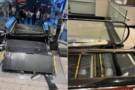 One social media post said there was a sudden, loud noise when the malfunction occurred, and some parts “popped out” of the top of the escalator.